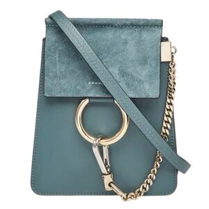 CHLOE Cloudy Blue Green Suede & Leather Mini 3way Crossbody Faye Bracelet Bag